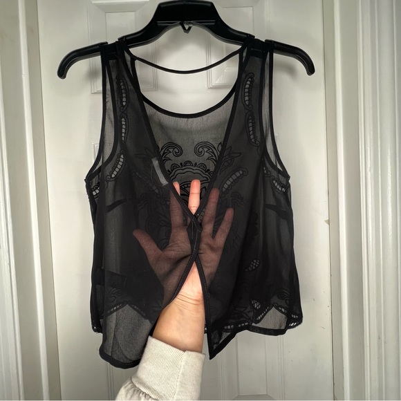 Transparent Embroidered Crop Tank Top With Open Back | Women’s size XS - Picture 5 of 8